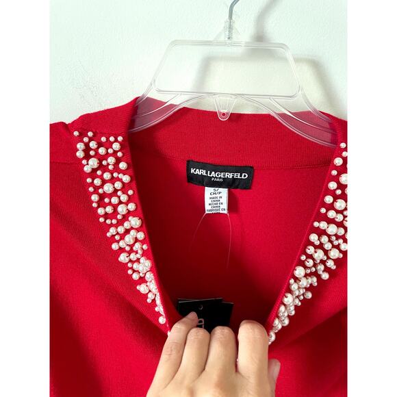 Karl Lagerfeld Paris Pearl Three Quarter Sleeve Sweater Red Size Small NEW - Picture 6 of 9